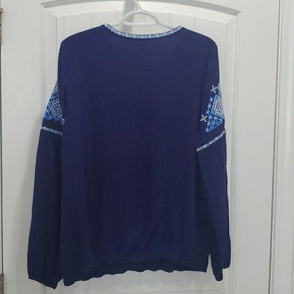 Southern Tide Womans Boho Embroidered Navy Blue Blouse , Size Large - Picture 6 of 6